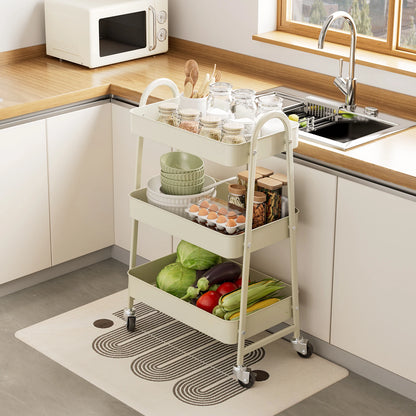 JHK 3 Tier Metal Storage Cart With Lockable Wheels