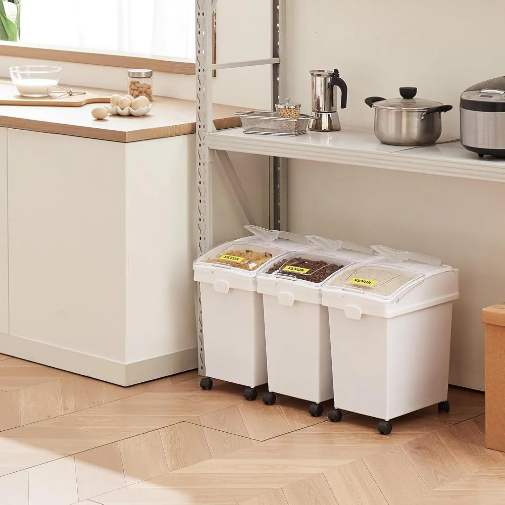 Kitchen Ingredient Storage Bin With Wheels And Sliding Lid 3 Piece Set