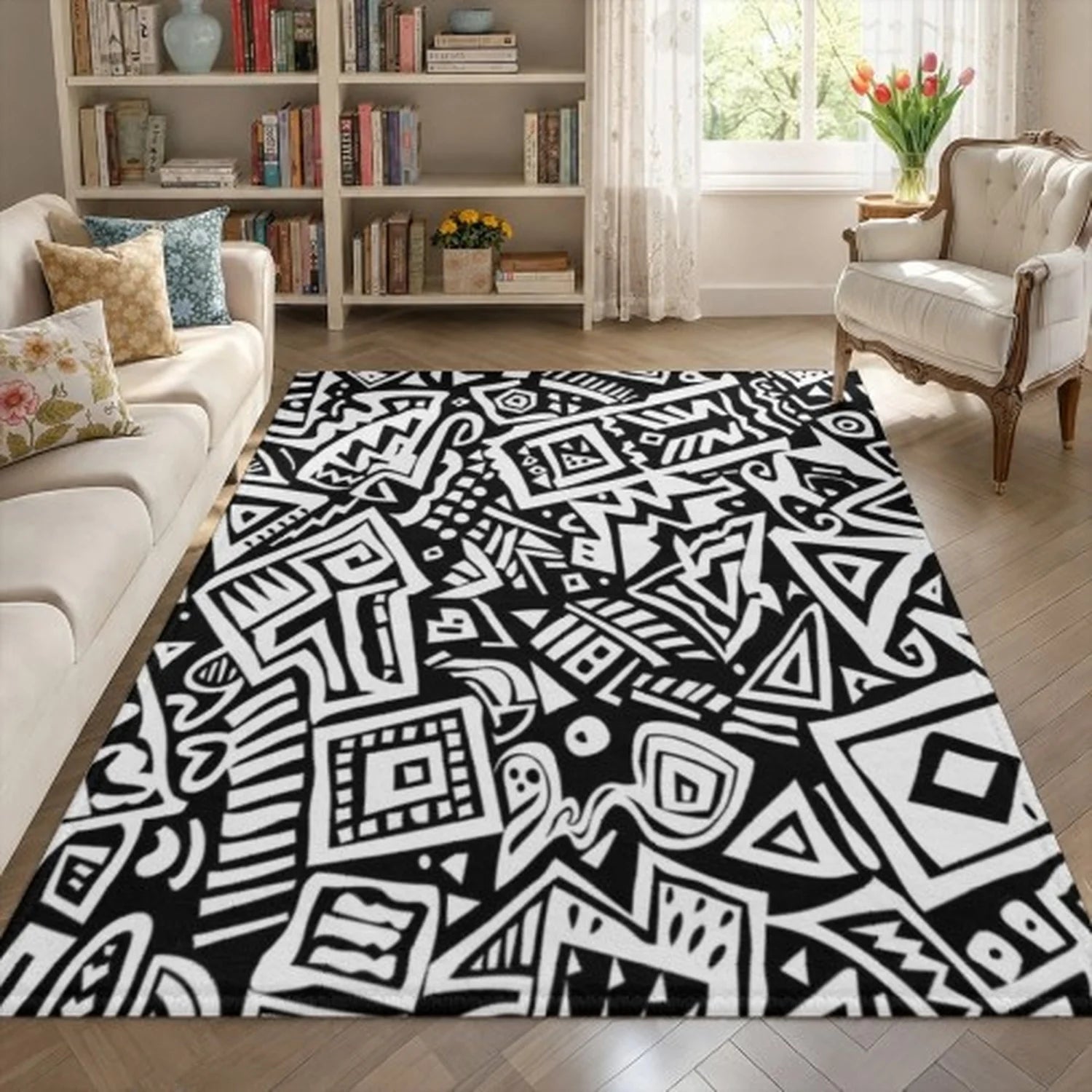 Stylish Boho Zebra Striped Polyester Textured Area Rug