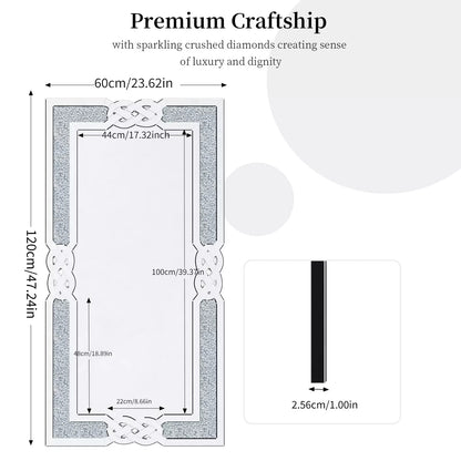 Wisfor Crushed Diamond Rectangular Wall Mirror With Crystal Frame