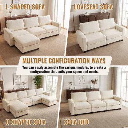 Redlife Modular Sectional Sofa Set With Storage And Two Ottomans