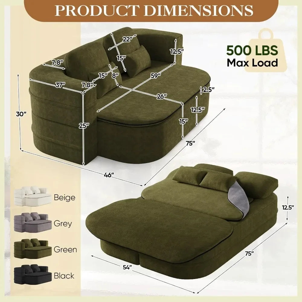 Convertible Sleeper Sofa Bed Modern Folding Futon Chenille Loveseat