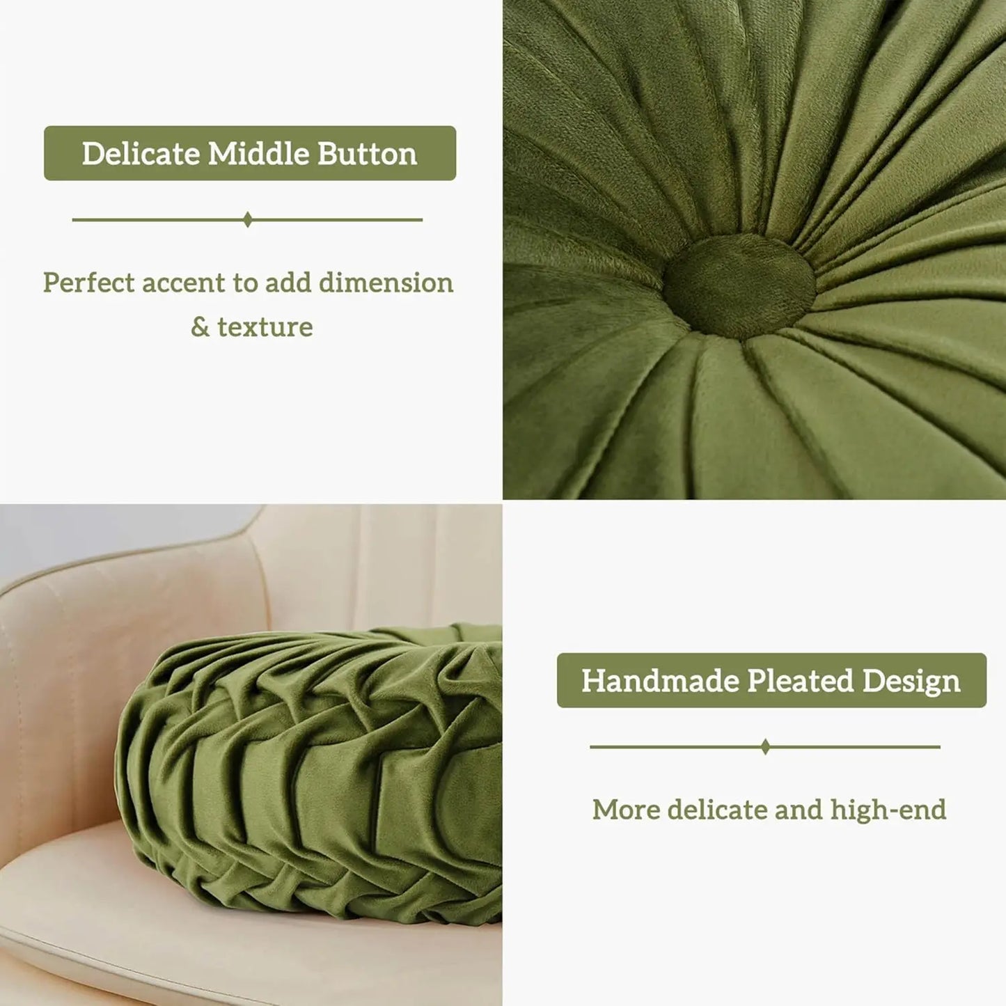 Round Pleated Vintage Velvet Throw Pillows Set for Sofa
