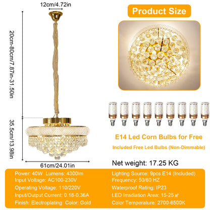 Vrygle Crystal Chandelier Pendant Light With Adjustable Chain Modes