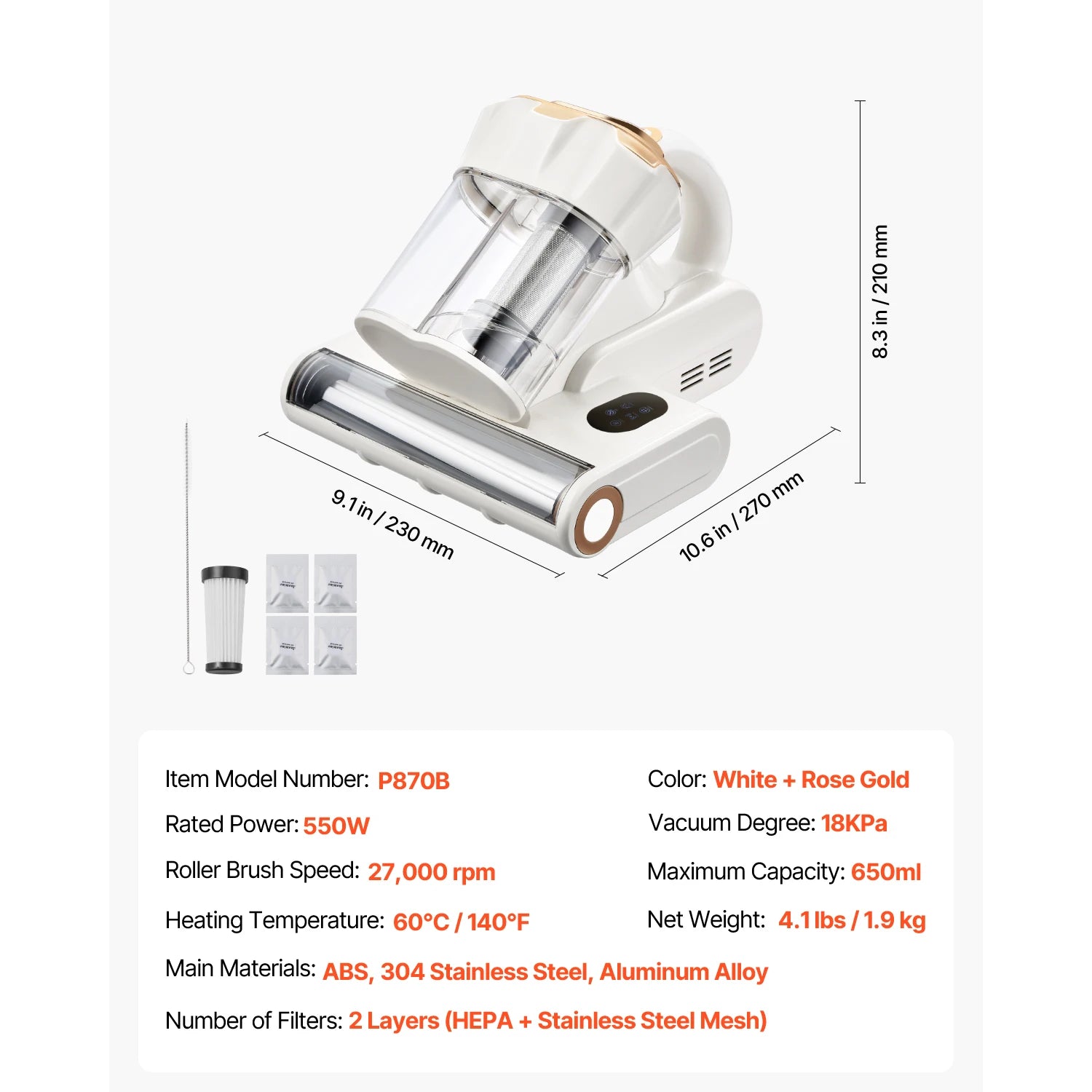 Handheld Mattress Vacuum With Powerful Suction And HEPA Filter