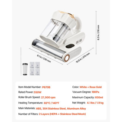 Handheld Mattress Vacuum With Powerful Suction And HEPA Filter