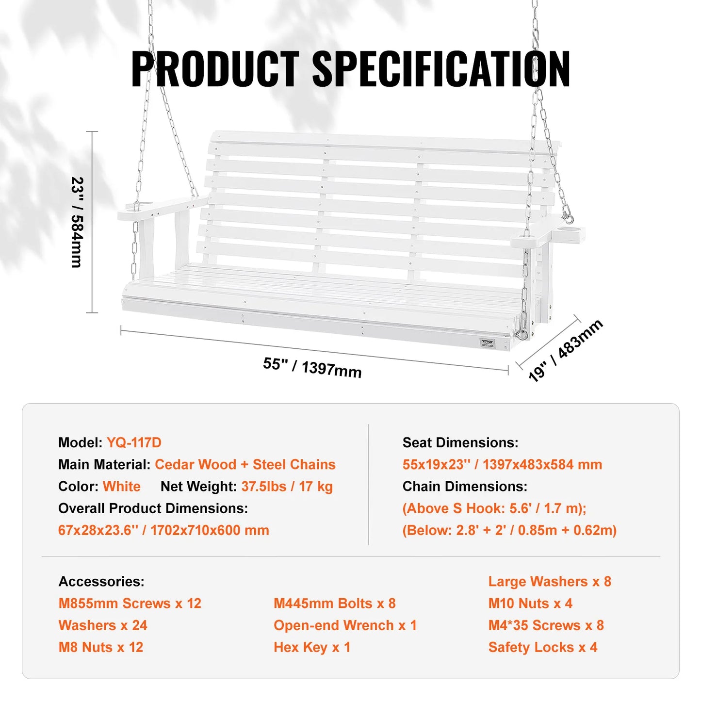 SucceBuy Wooden Porch Swing With 880 Lb Capacity Outdoor Patio