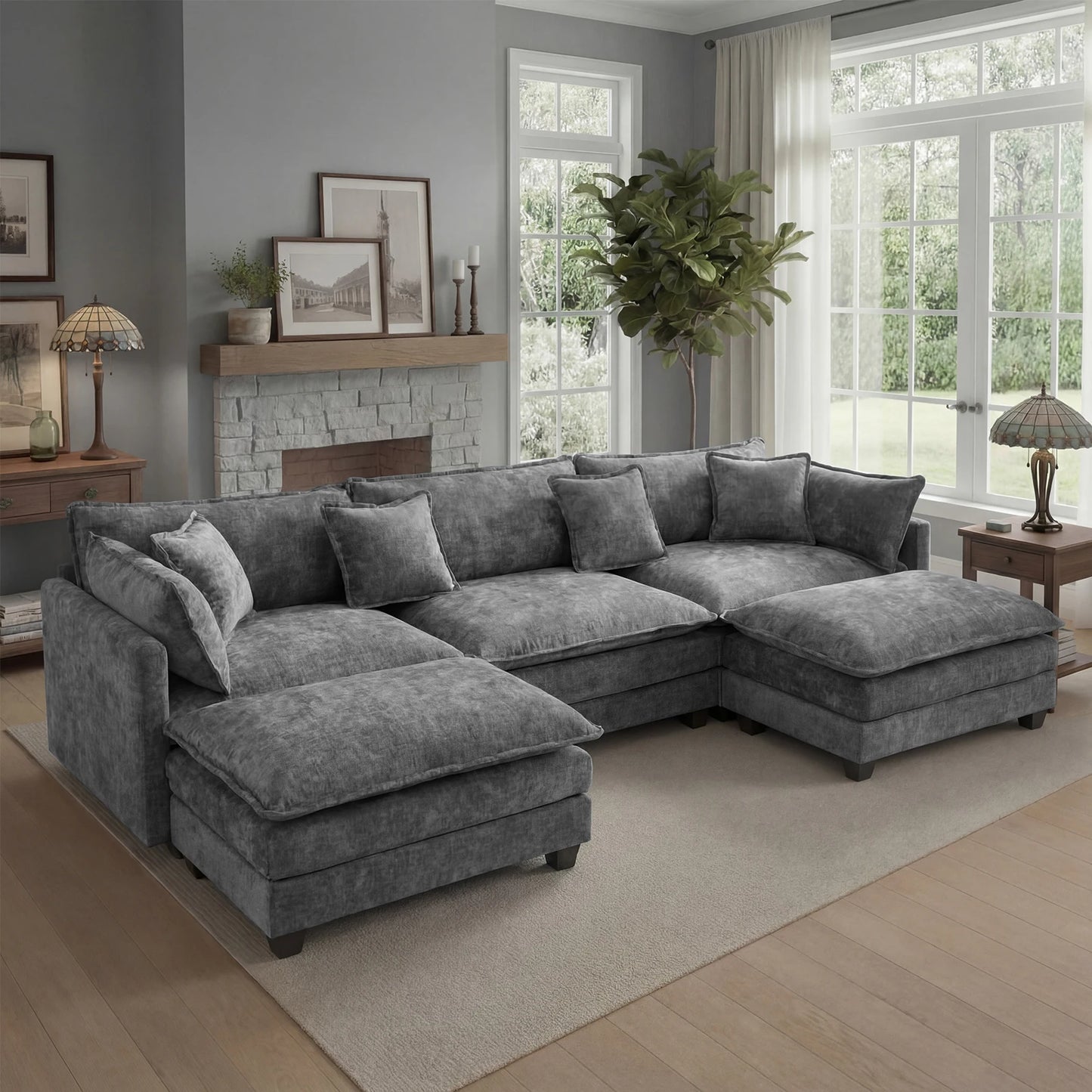 Modular Sectional Sofa With Ottoman For Living Room