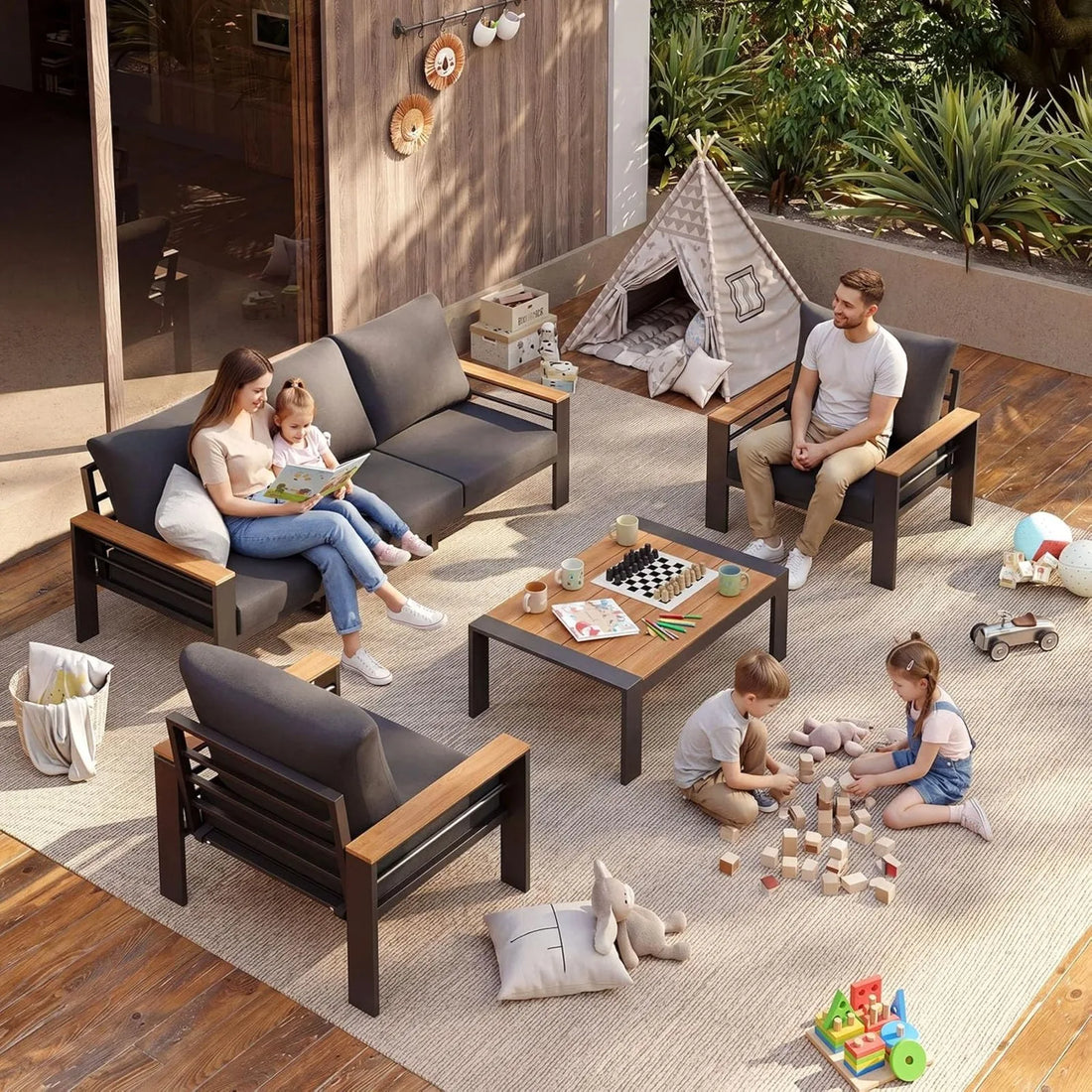 Outdoor Patio Conversation Furniture Set With Coffee Table