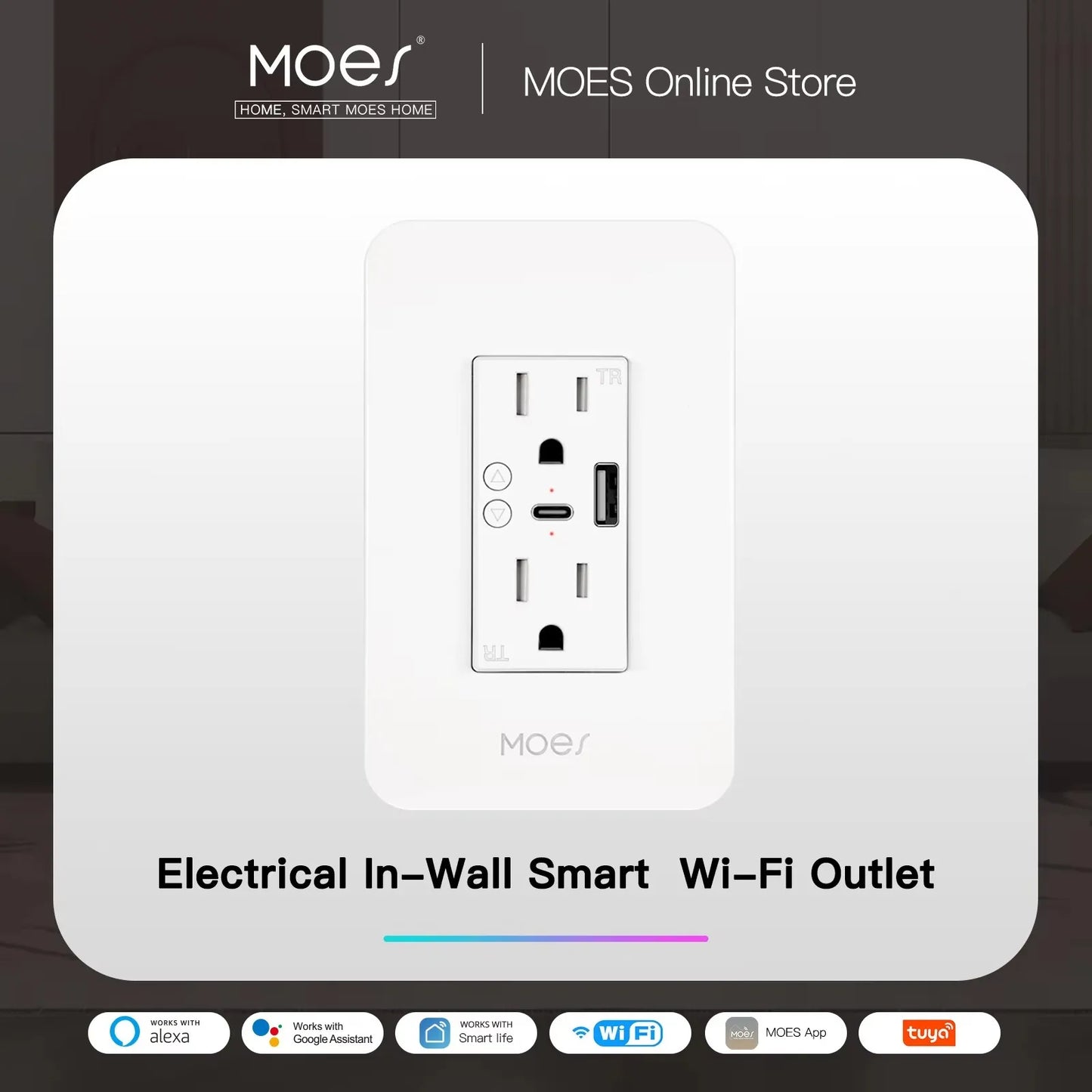 MOES WiFi Smart Power Wall Socket Featuring USB Type C