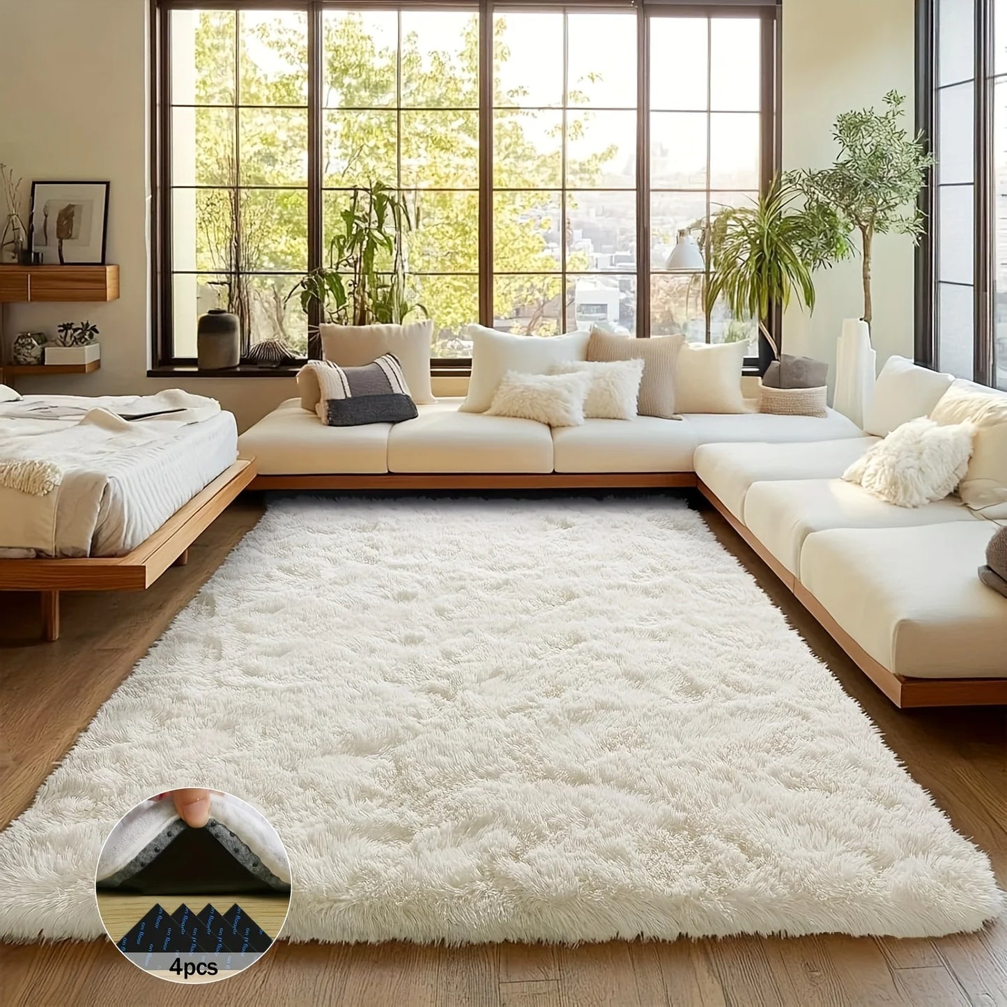NONED Shaggy Non-Slip Rug Soft Plush Carpet for Living Room