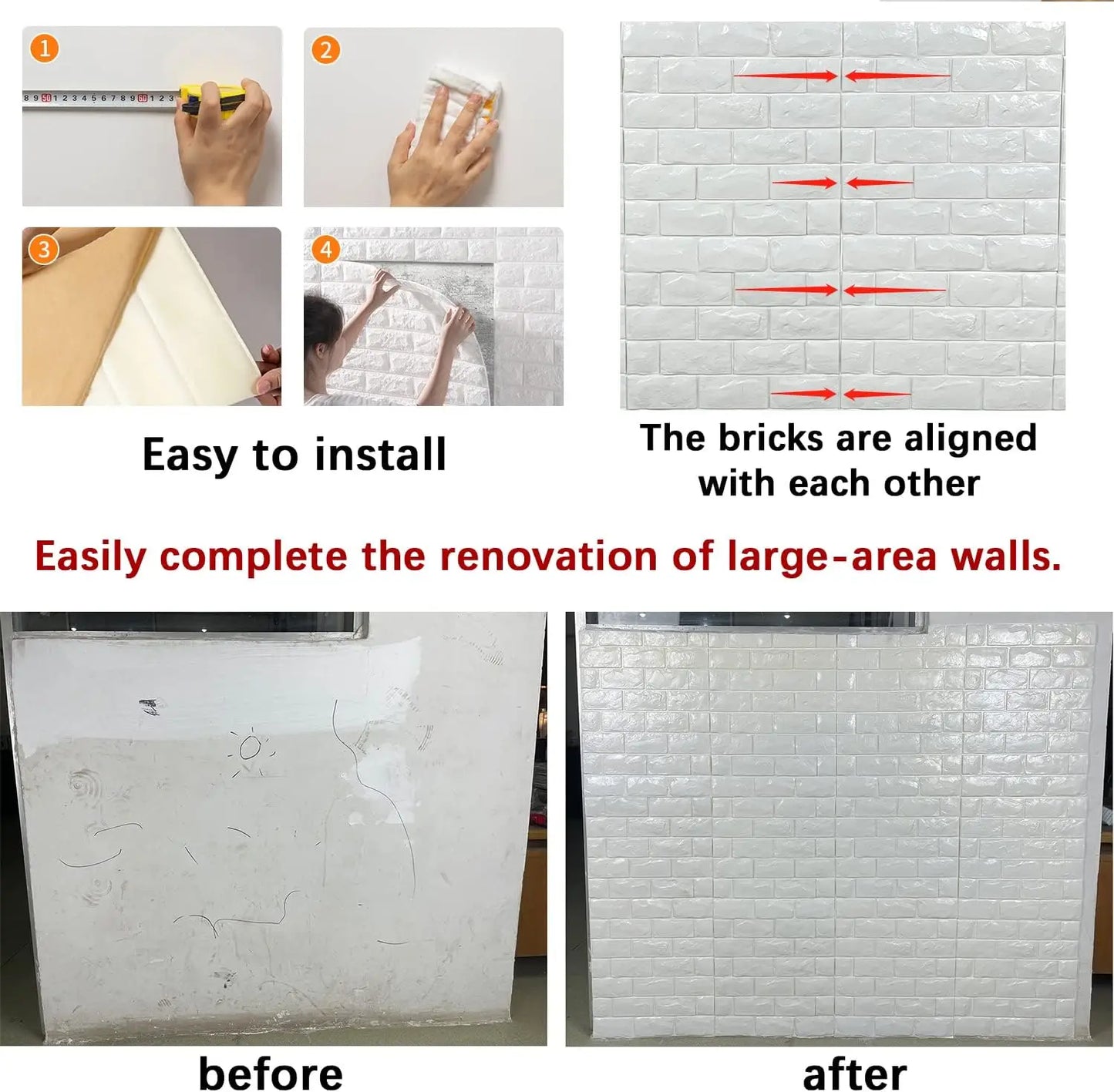 3D Wall Panels Peel And Stick Foam Brick Wallpaper Self-Adhesive