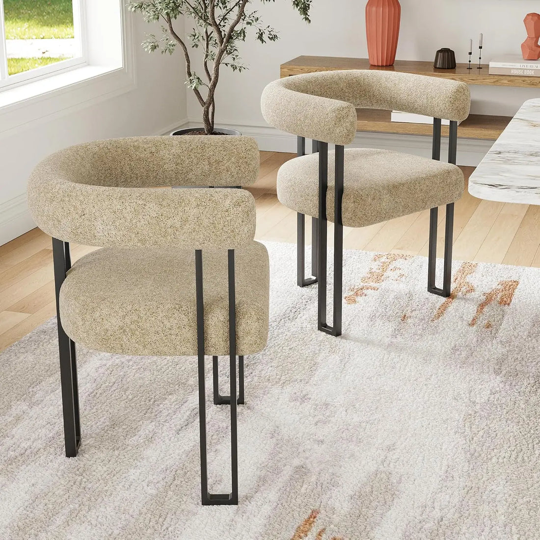 FARINI Set of 2 Upholstered Bouclé Dining Arm Chairs