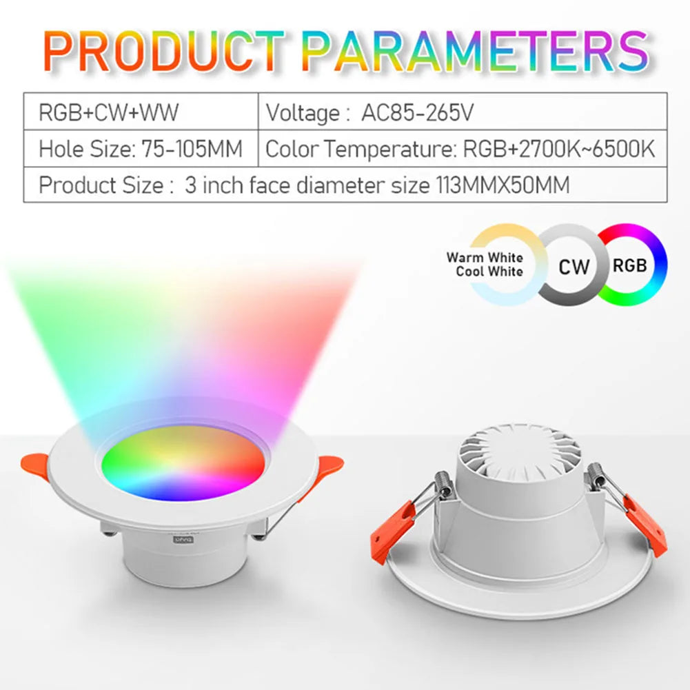 APWIKOGER Smart LED Downlight 10W RGB CCT Bluetooth Ceiling Lamp