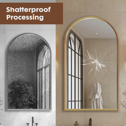 JHK Arched Metal Framed Bathroom Wall Mirror