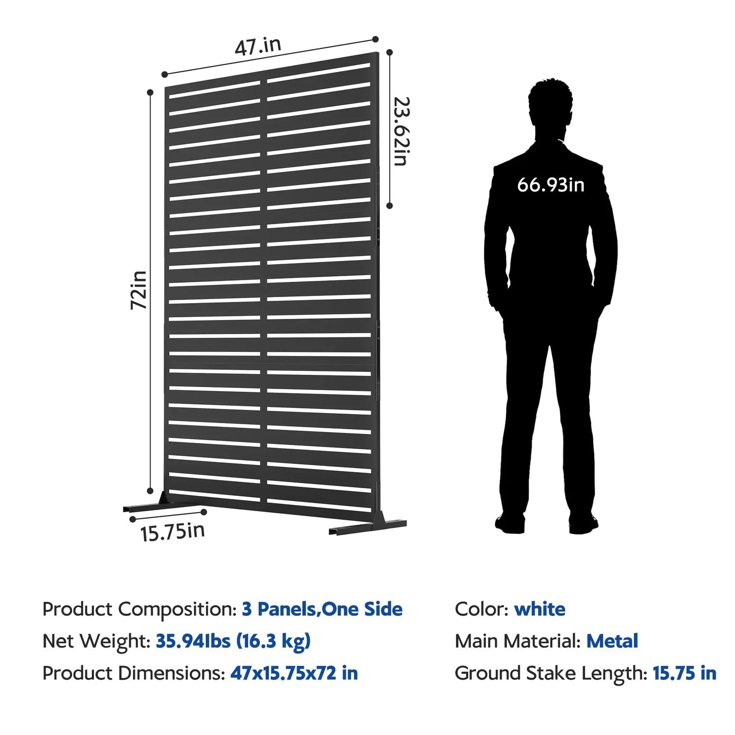HiMISS Outdoor Metal Privacy Fence Freestanding Screen With Stand
