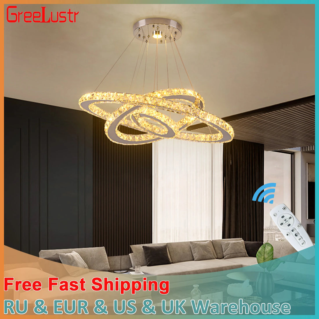 GreeLustr Luxury Crystal Pendant Light Dimmable Chandelier