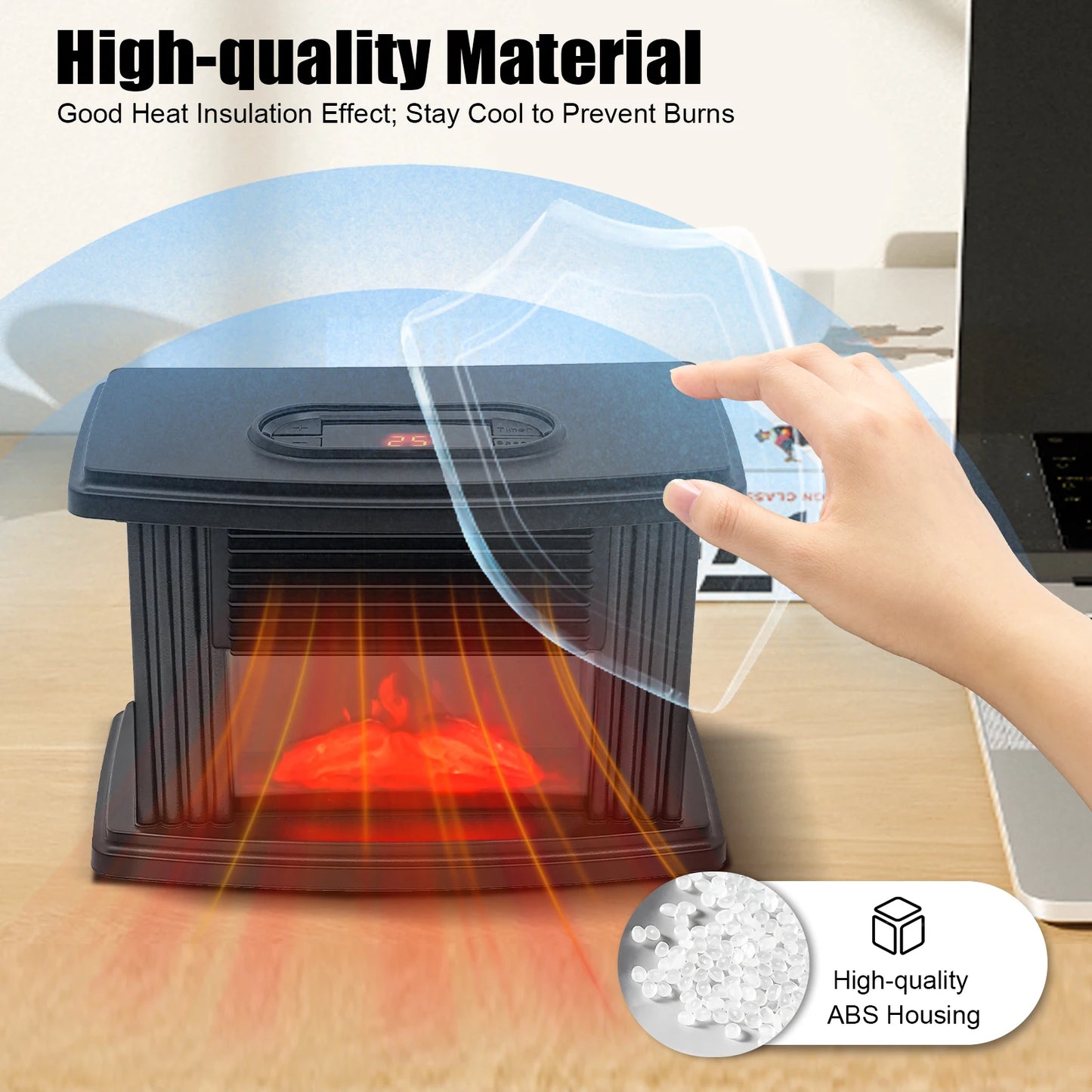 Sweetmile Mini Electric Fireplace Heater With Realistic 3D Flame