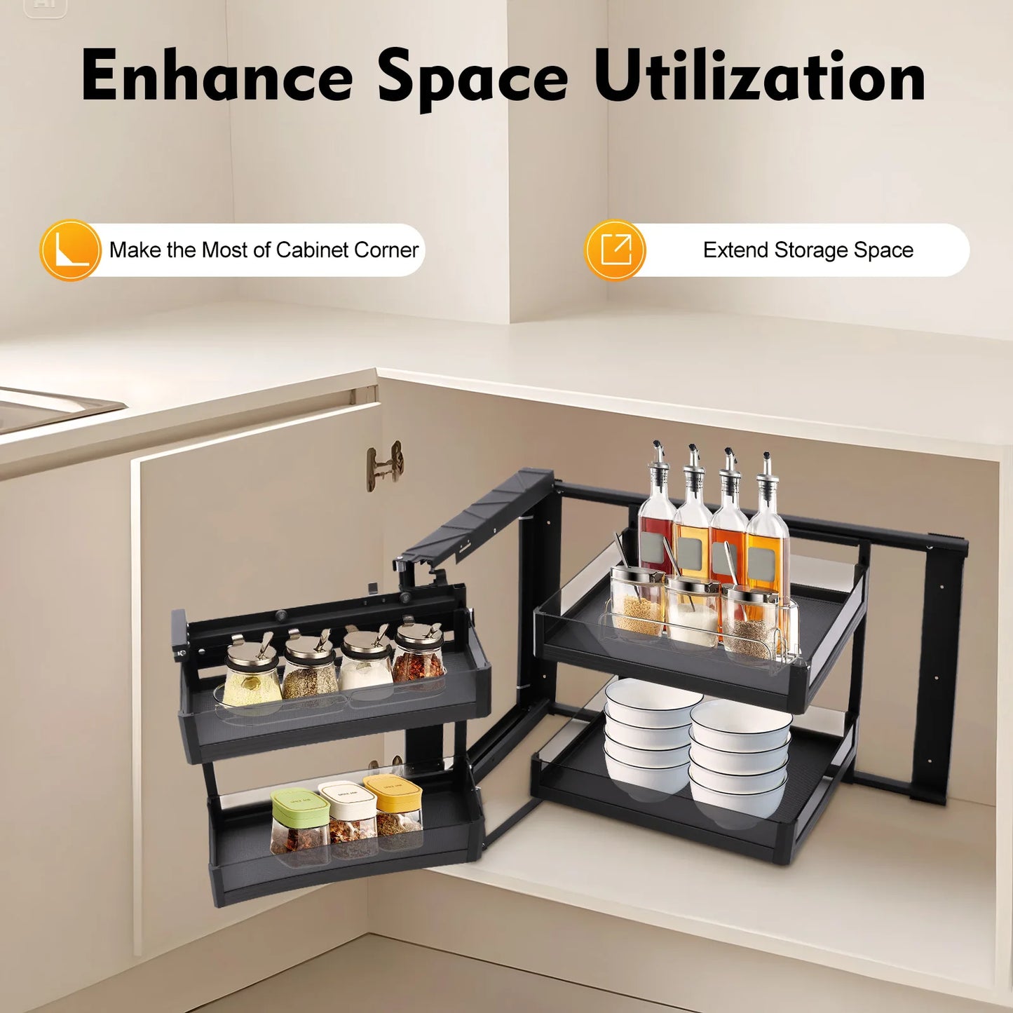 Bymaocar Blind Corner Cabinet Pull Out Organizer With 2 Tiers
