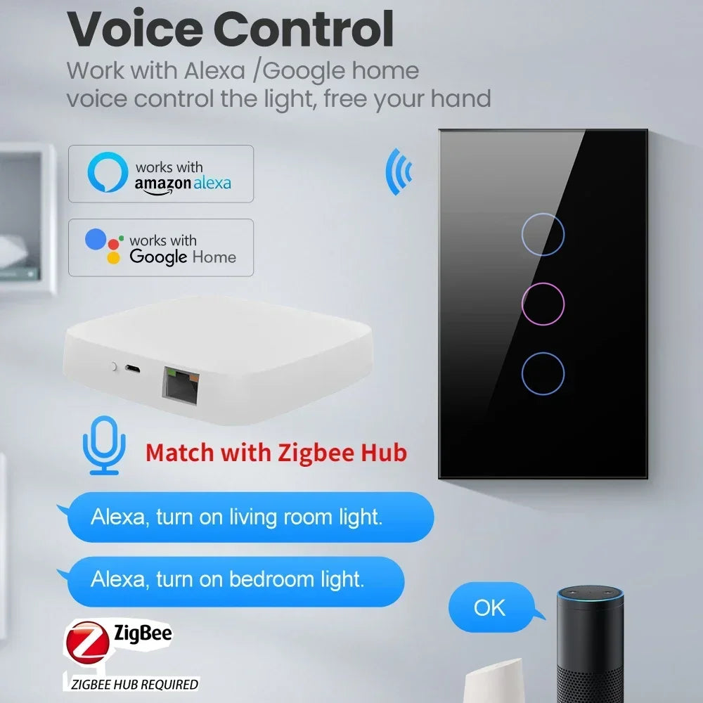 Melery Zigbee Smart Light Switch Neutral Wire Wall Touch Sensor