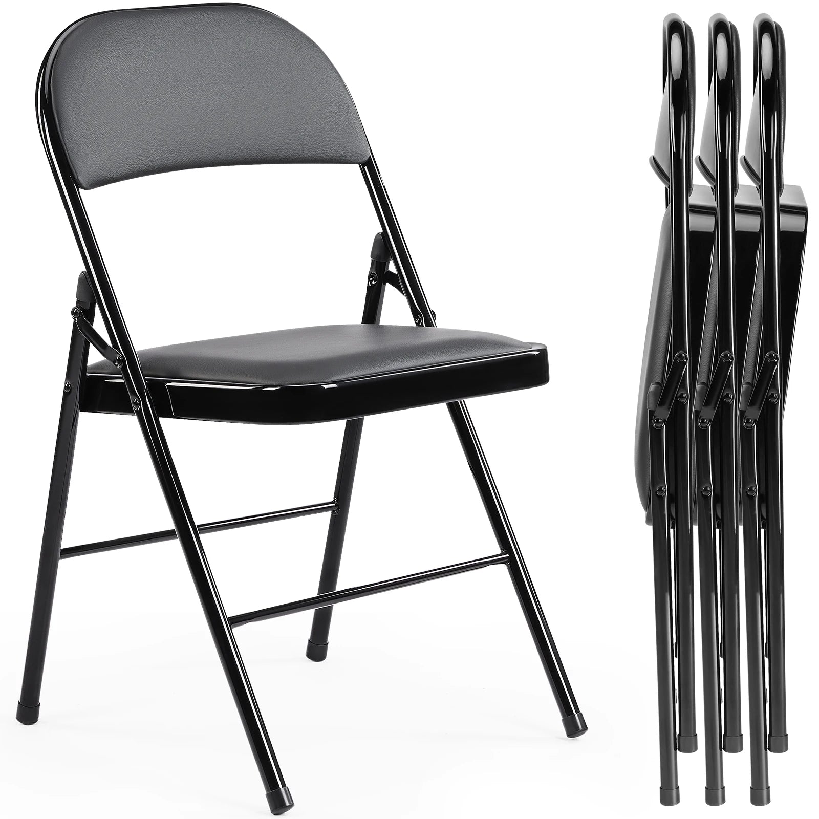 JHK Leather Padded Folding Chairs Four Pack Sturdy Metal