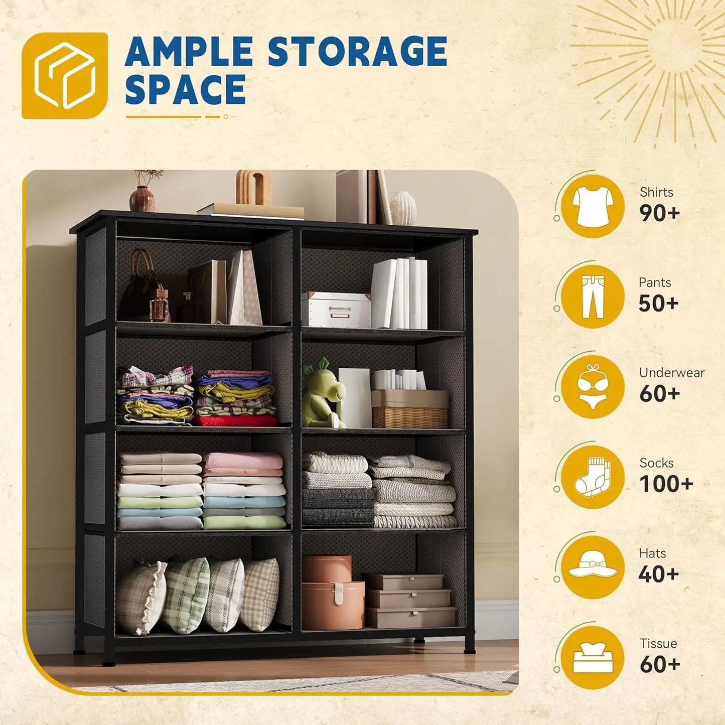 8-Drawer Fabric Dresser for Bedroom and Living Space