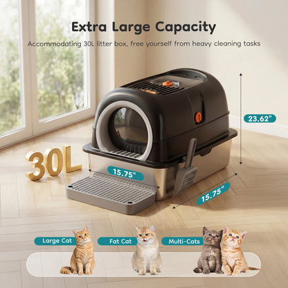 JHK Stainless Steel Cat Litter Box Fully Enclosed For Big Cats