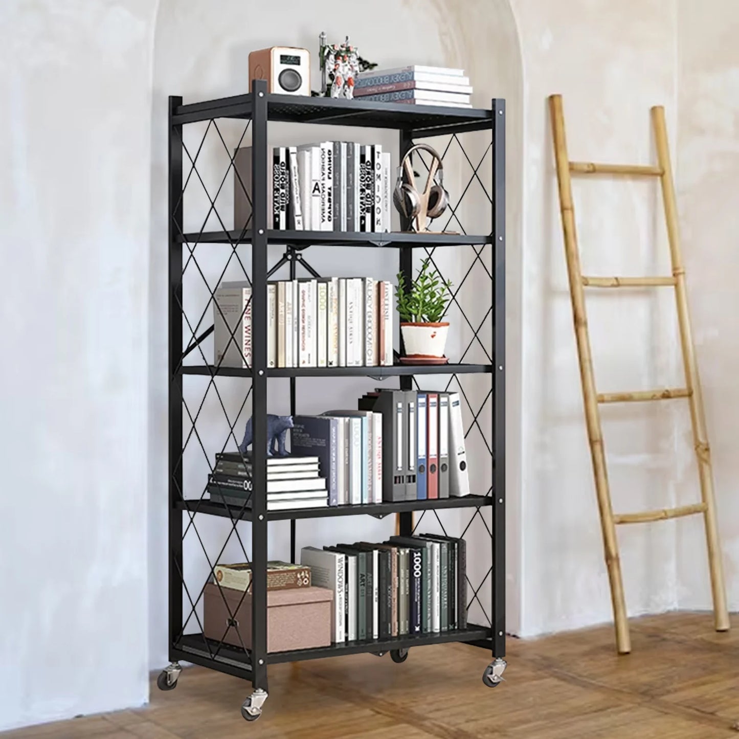5-Tier Storage Shelving Unit With Wheels Metal Heavy Duty Rack
