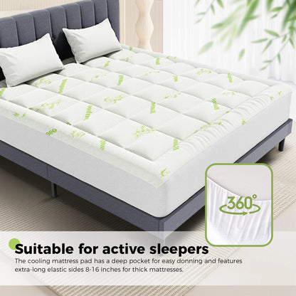 JHK Bamboo Fiber Mattress Topper With Deep Pockets Back Relief
