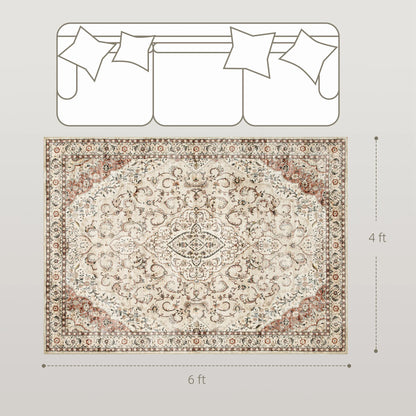Machine Washable Vintage Oriental Medallion Polyester Area Rug