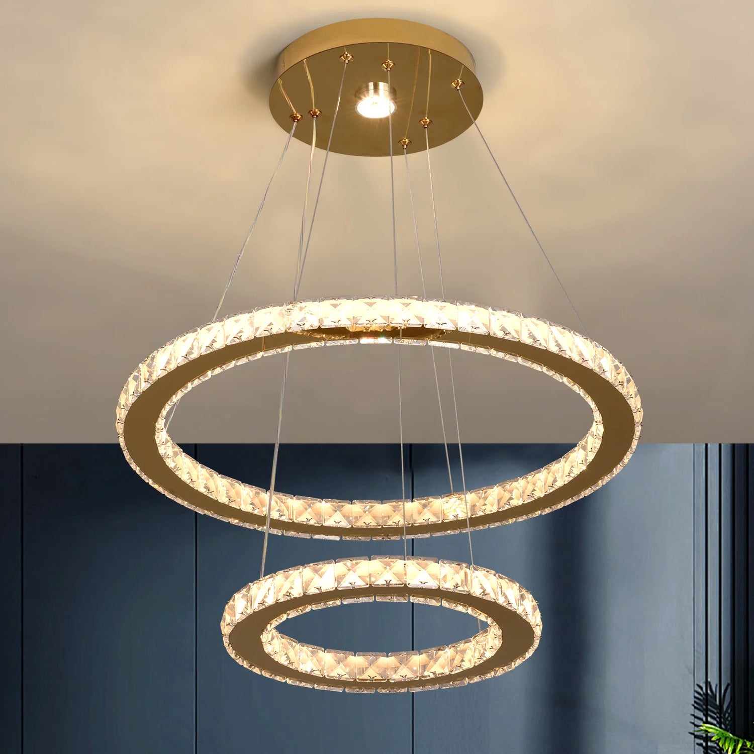 GreeLustr Modern Rings Led Pendant Light Crystal Chandelier