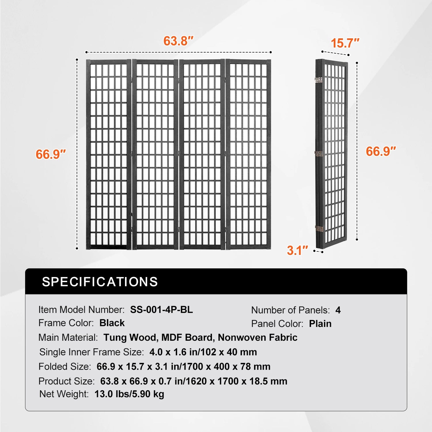 SucceBuy Wood Folding Privacy Screen 3 Panel Room Divider