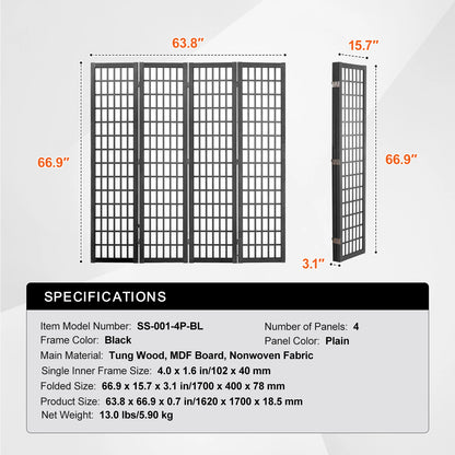 SucceBuy Wood Folding Privacy Screen 3 Panel Room Divider