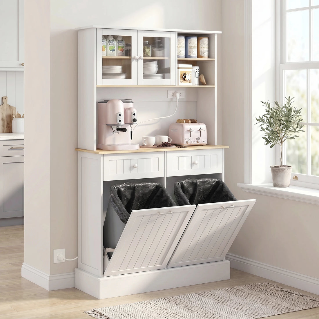 Homcom Modern Kitchen Pantry Storage Cabinet With Charging Station