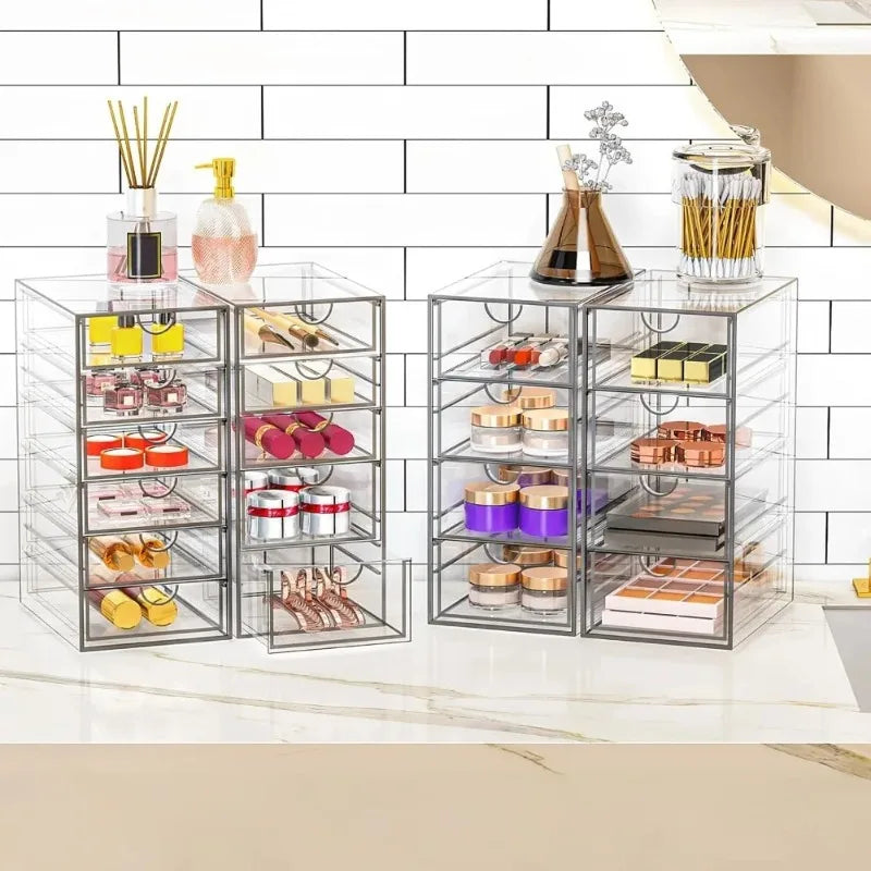 Acrylic Makeup Organizer With 19 Drawers 4 Pack Clear Storage