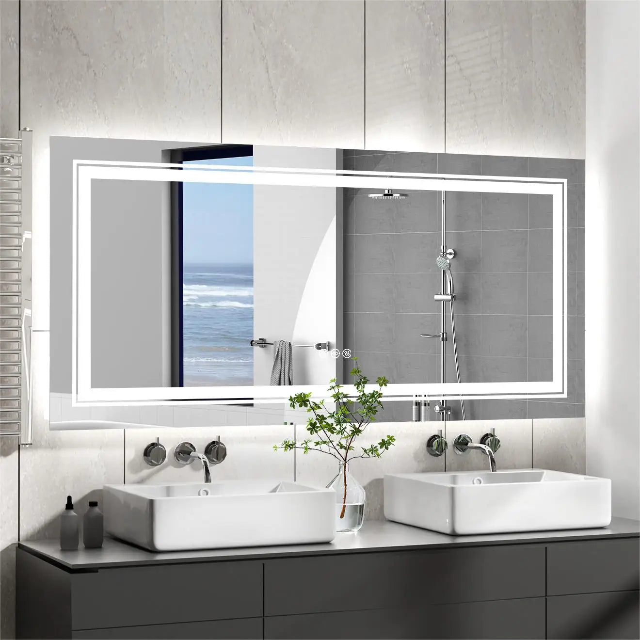 Illuminated LED Bathroom Mirror With Backlit Lights And Anti Fog
