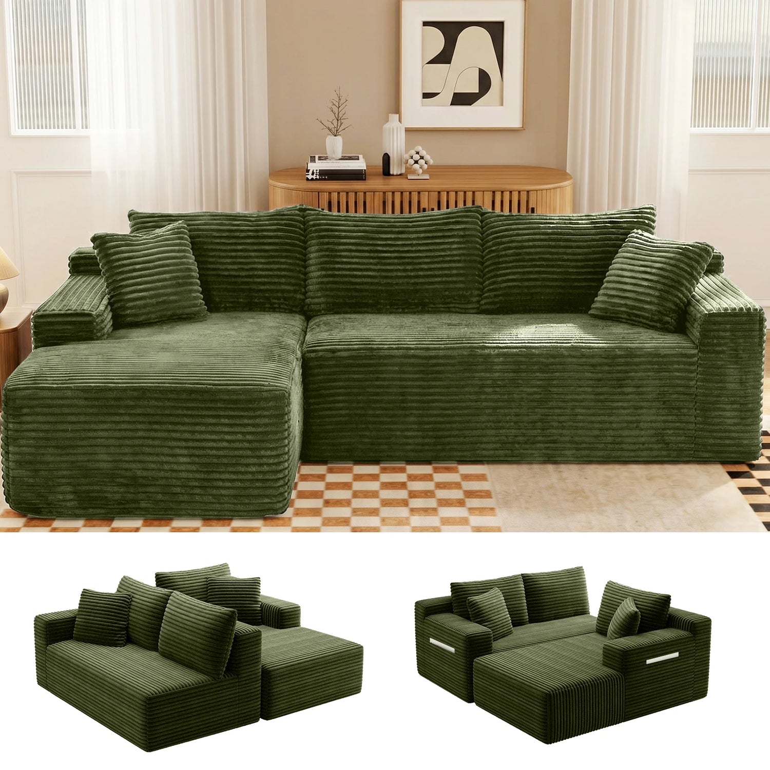 Cloud Modular Sectional Corduroy Sofa With L Shape Chaise