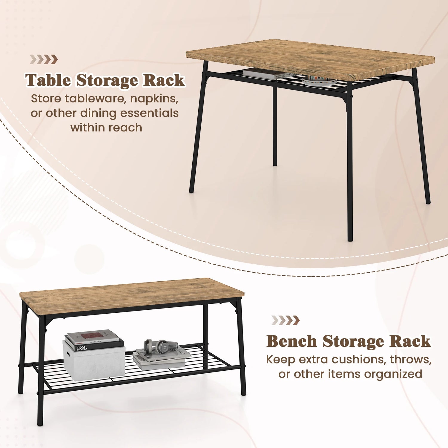 HOMASIS Dining Table Set For 4 With Bench And 2 Chairs