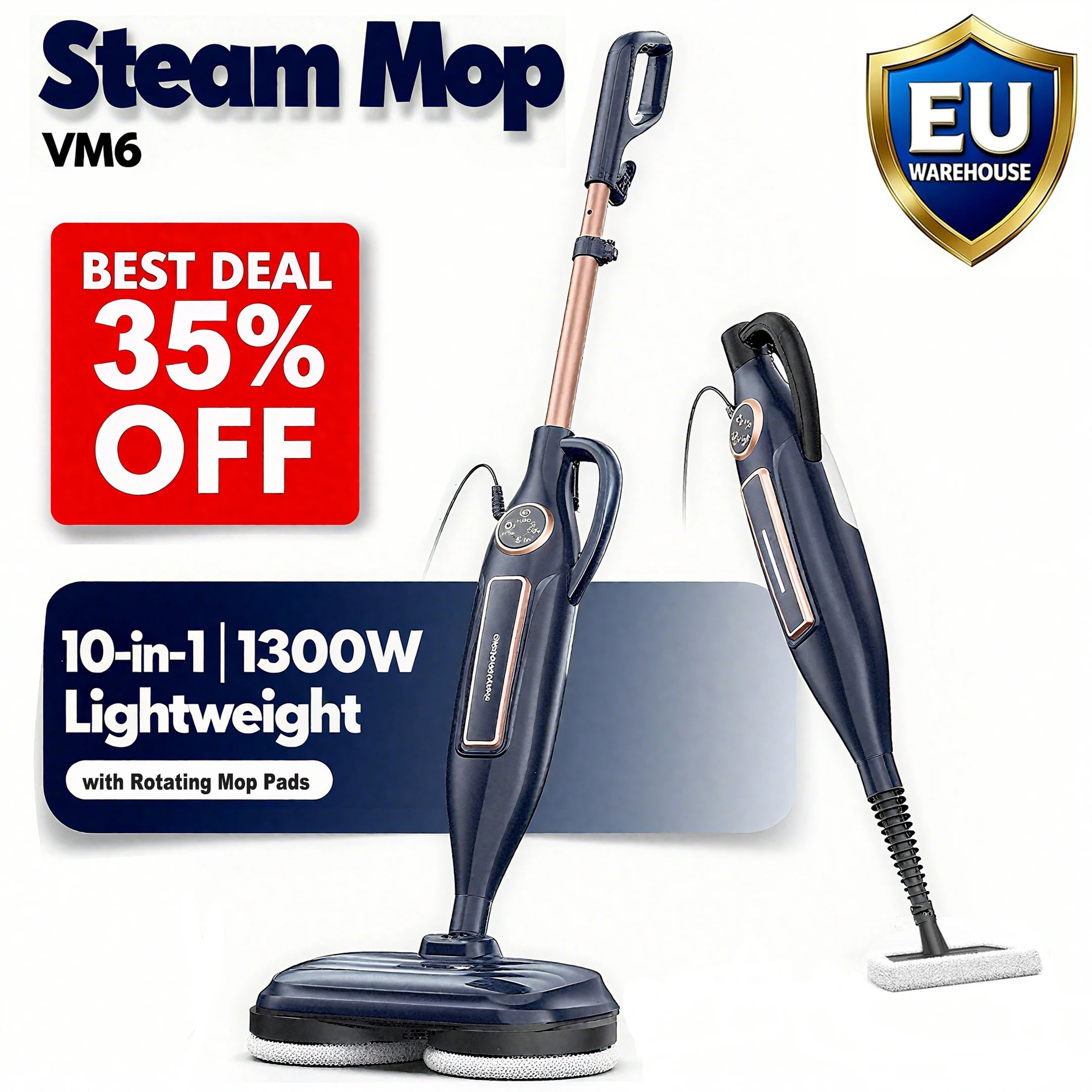 Devoac Lightweight Steam Mop With Rotating Pad For Floors