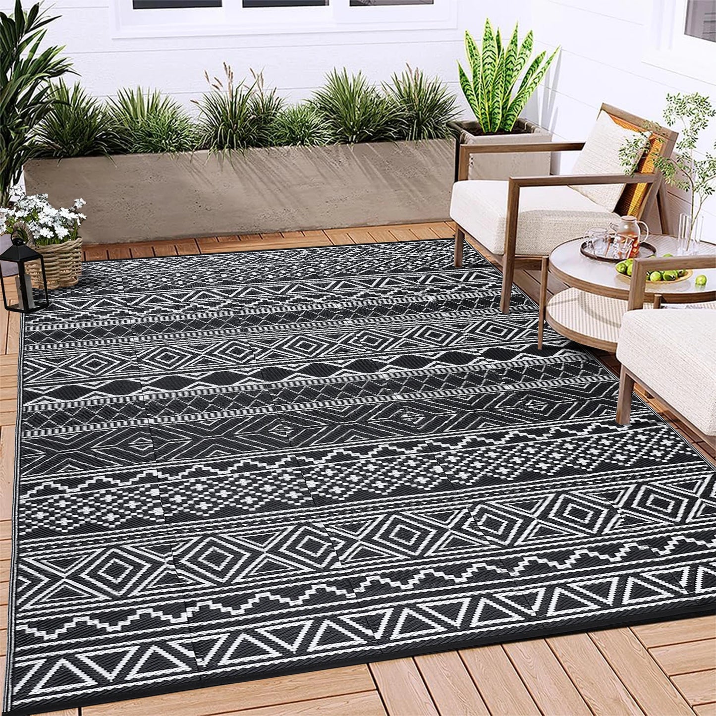 Studyset Outdoor Rug Boho Reversible Patio Mat Waterproof