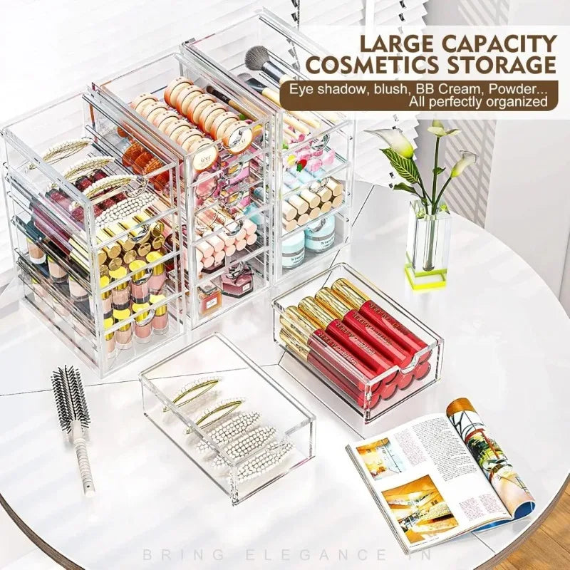 Acrylic Makeup Organizer With 19 Drawers 4 Pack Clear Storage