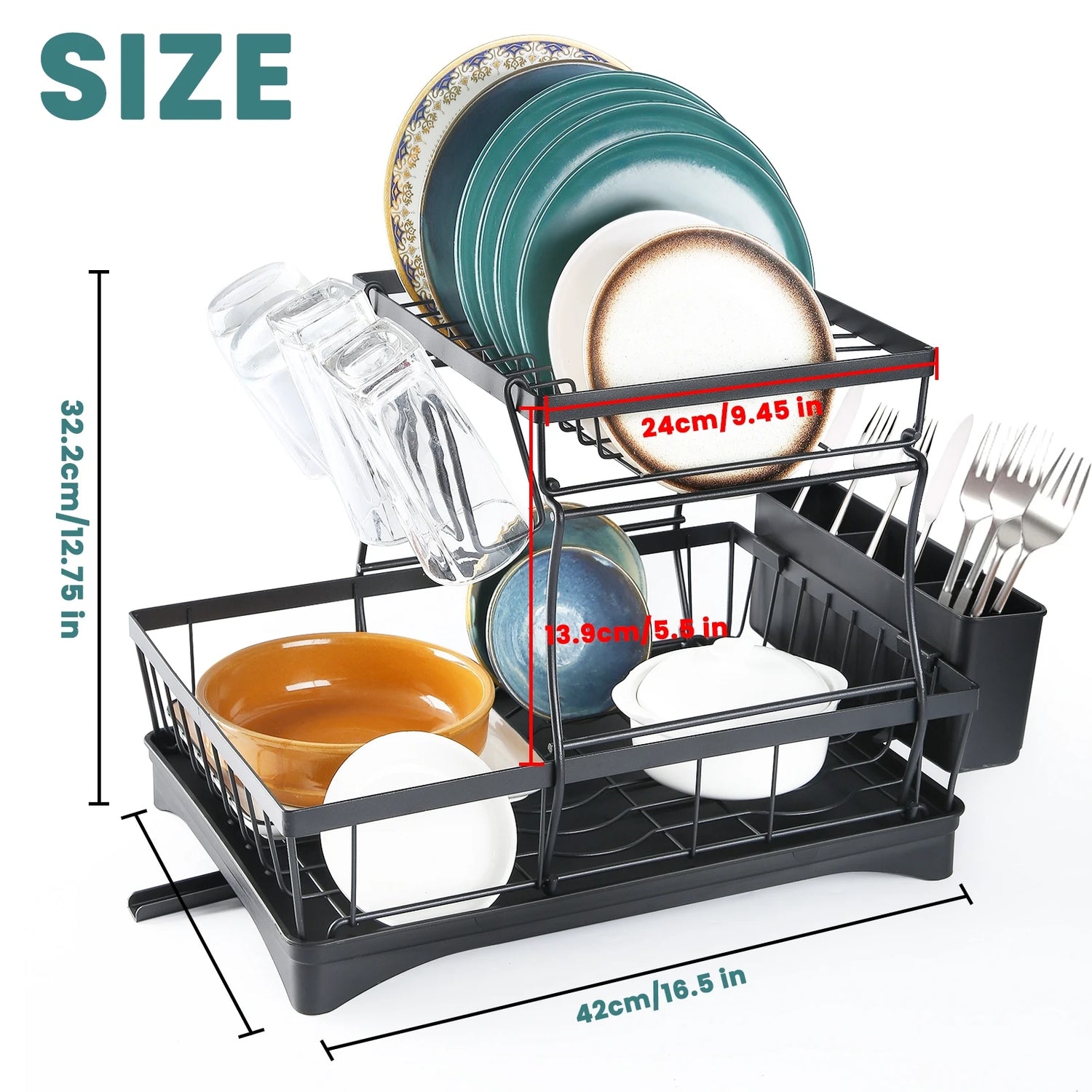 Two Tier Dish Drying Rack Removable Large Capacity for Kitchens