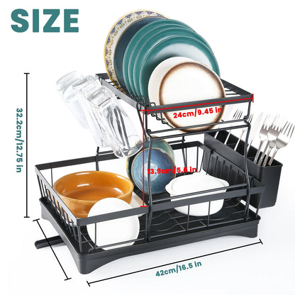 Two Tier Dish Drying Rack Removable Large Capacity for Kitchens