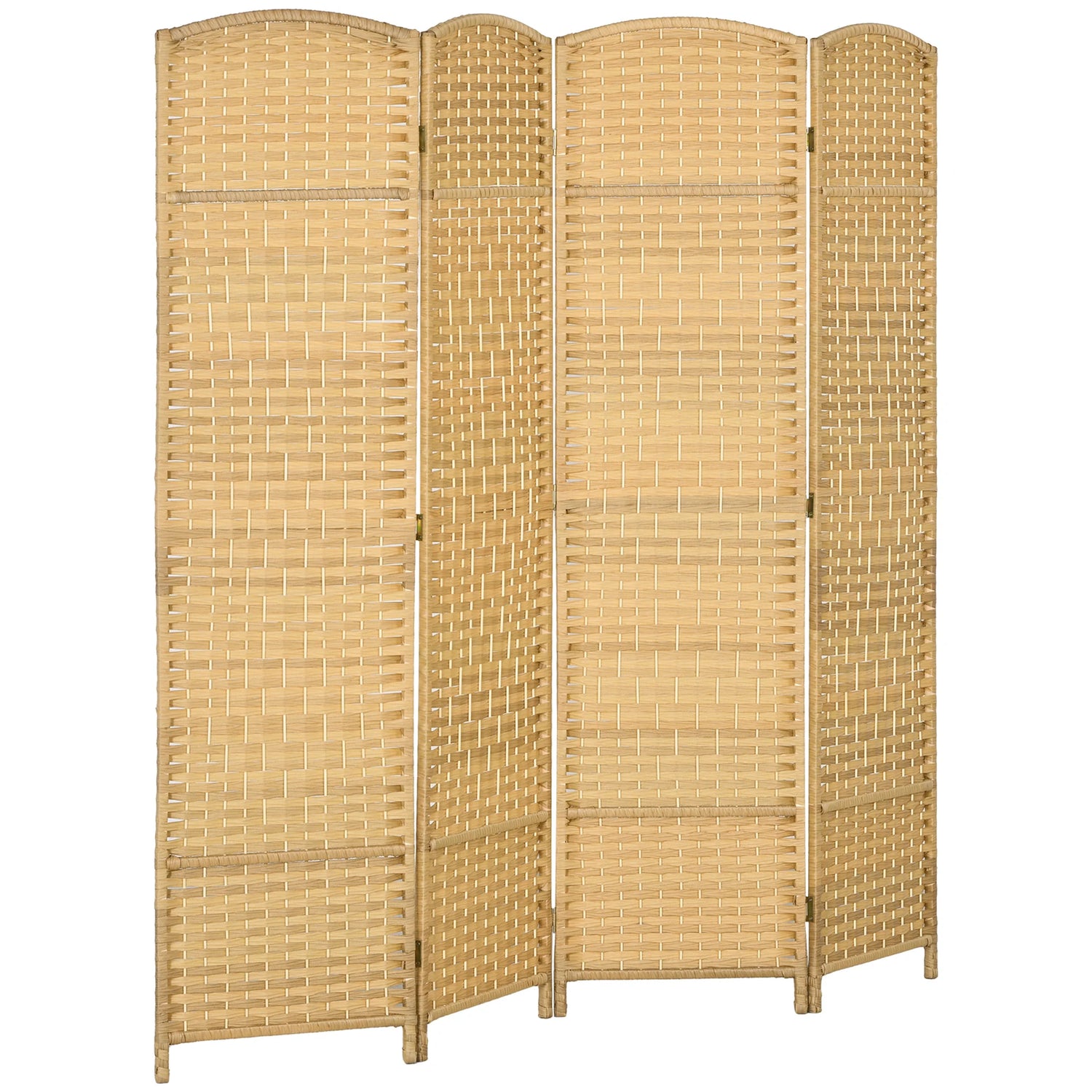 Freestanding Four Panel Folding Room Divider With Pine Wood Frame