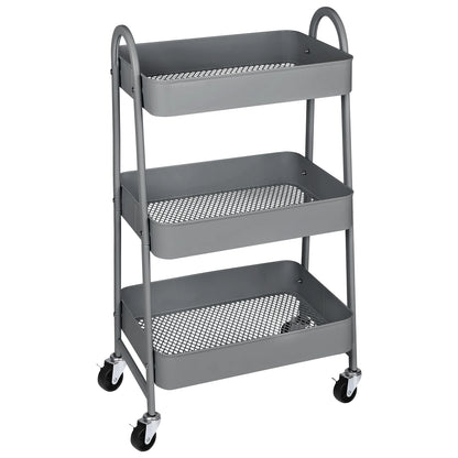 JHK 3 Tier Metal Storage Cart With Lockable Wheels