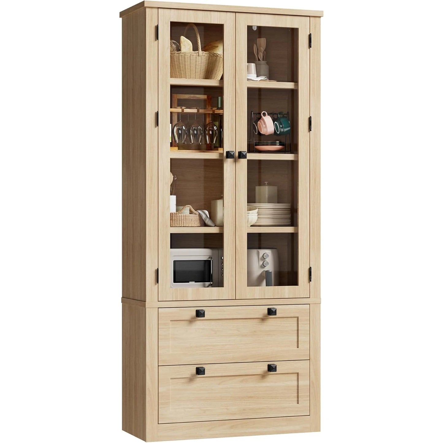 HiMISS Modern Kitchen Pantry Cabinet With Glass Doors