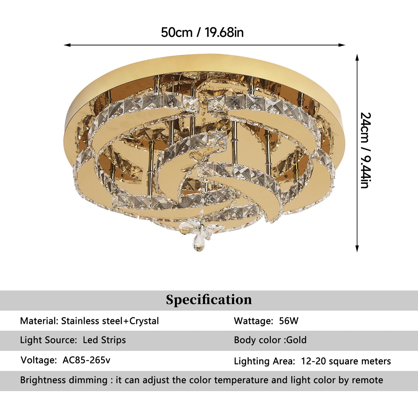 GreeLustr Flower Crystal LED Ceiling Chandelier With Dimmable RC