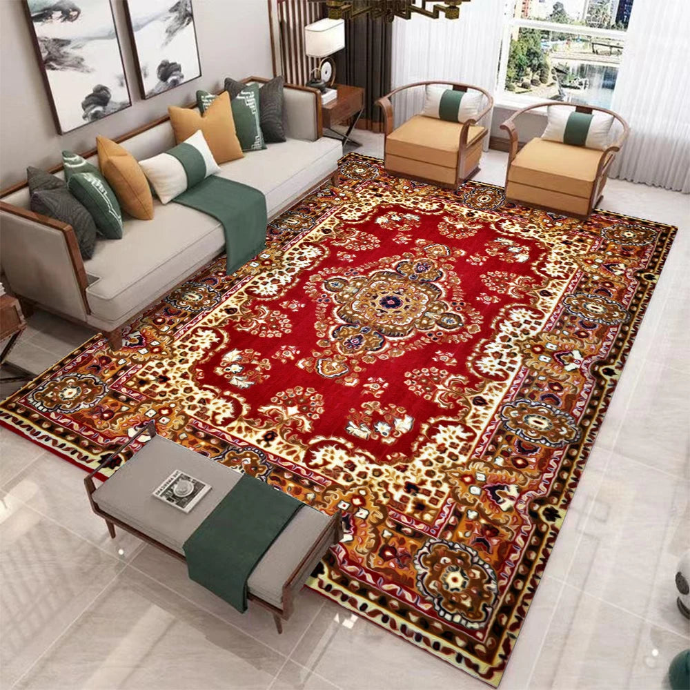 European Retro Geometric Polyester Rug Non Slip Living Room Mat