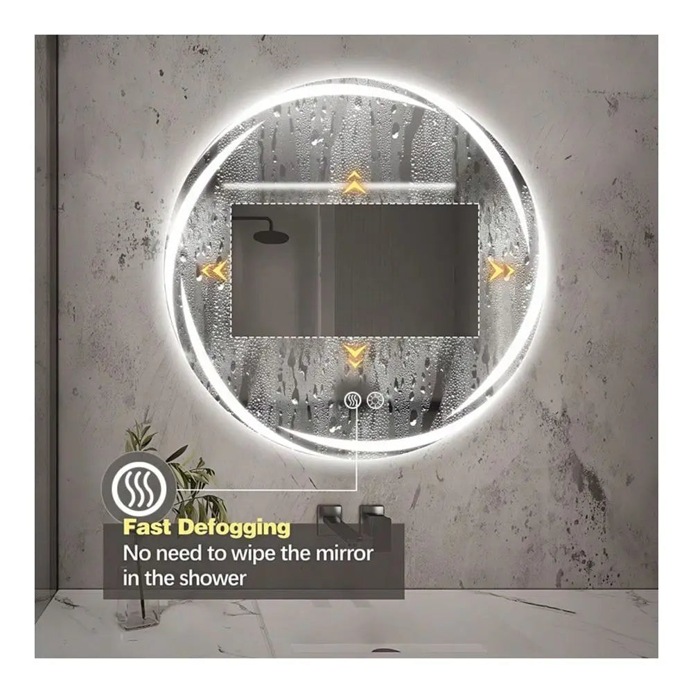 Circular LED Bathroom Mirror With Lights AntiFog Dimmable Vanity