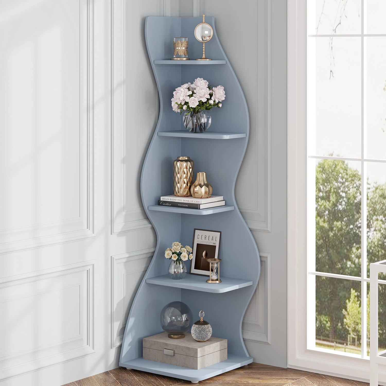 Tribesigns 5-Tier Corner Shelf Wall Bookcase and Plant Stand
